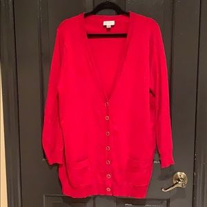Red cardigan